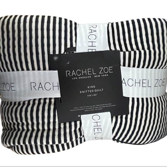 Rachel Zoe Blue and White Striped Cotton Knitted King Quilt 106”x92”